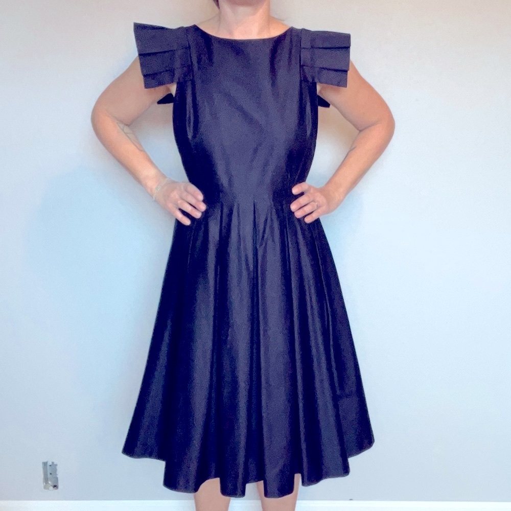 Ted Baker Navy  Blue Mid-Length Sleeveless Dress with Exposed Gold Tone Zipper